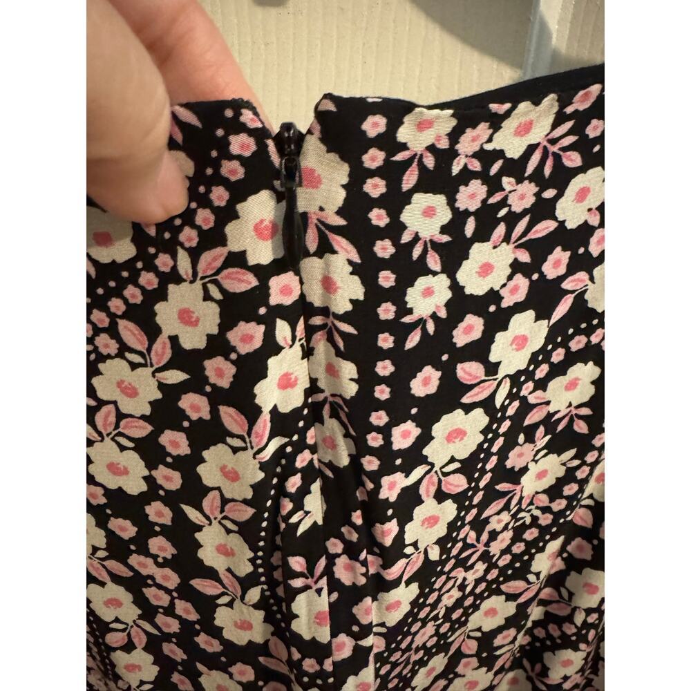 Talbots Smocked Sleeve Midi Dress Floral Paisley Black Pink Size 12P - Picture 8 of 12